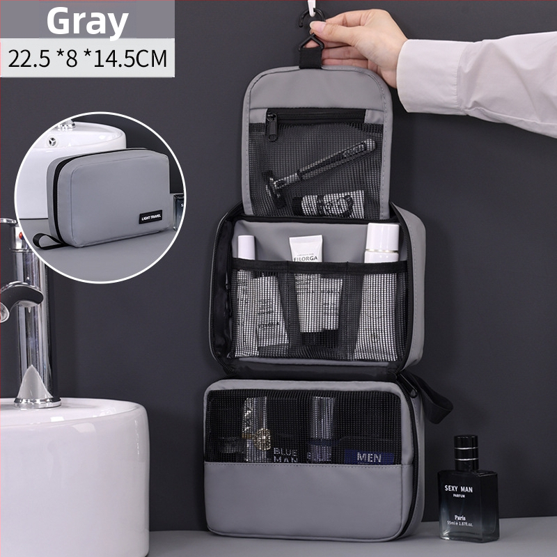 Kelioninė kosmetinė su kabinimo ir sulankstomu dizainu, vandeniui atsparus membraninis audinys, atskiros erdvės kosmetikai ir higienai