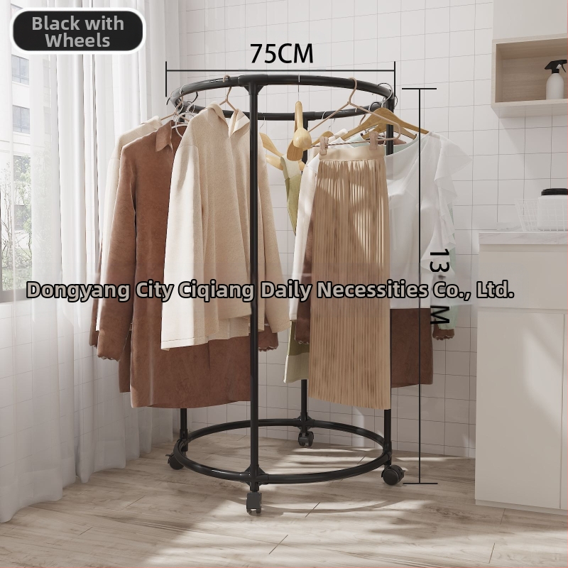 Железна кръгла сушилна стойка за дрехи с колела — въртяща се, многофункционална за балкон и открито