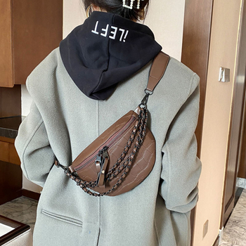 PU női deréktáska — Koreai stílusú crossbody válltáska széles pánttal, cipzáros záródás, belső cipzáras zseb, poliészter bélés