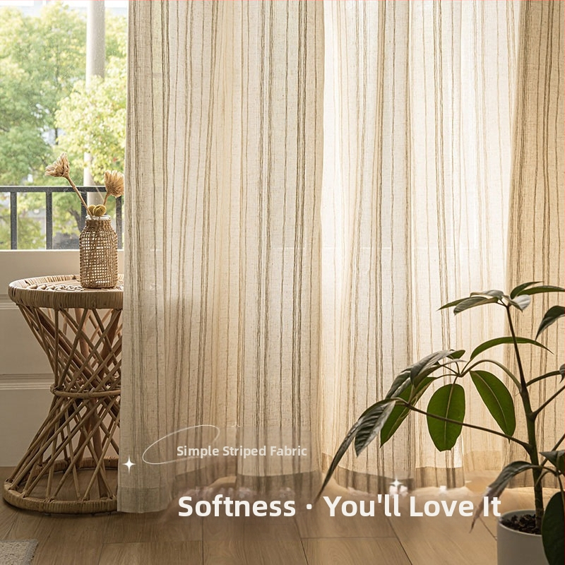 Japonų stiliaus skaidri dirbtinio lino užuolaida su džakardo audimu – dekoratyvi, modernus minimalistinis stilius; svetainė, miegamasis, biuras, restoranas, įėjimas, balkonas