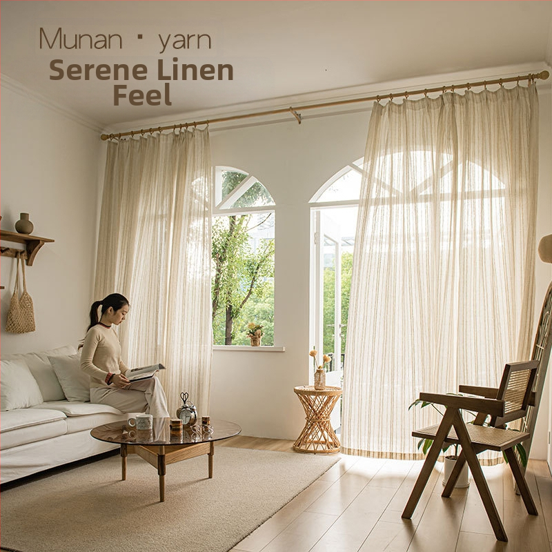 Японски стил прозрачна завеса от изкуствен лен с жакардова тъкан за дневна, спалня, кабинет, балкон и антре – декоративна, модерен минимализъм