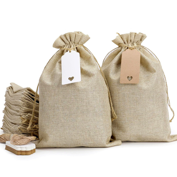 Комплект от 30 ленени торбички с връзка от конопено въже, печат на лого, силик скрийн печат