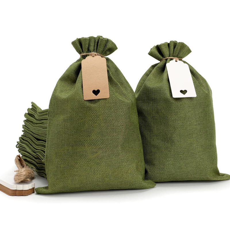 Комплект от 30 ленени торбички с връзка от конопено въже, печат на лого, силик скрийн печат