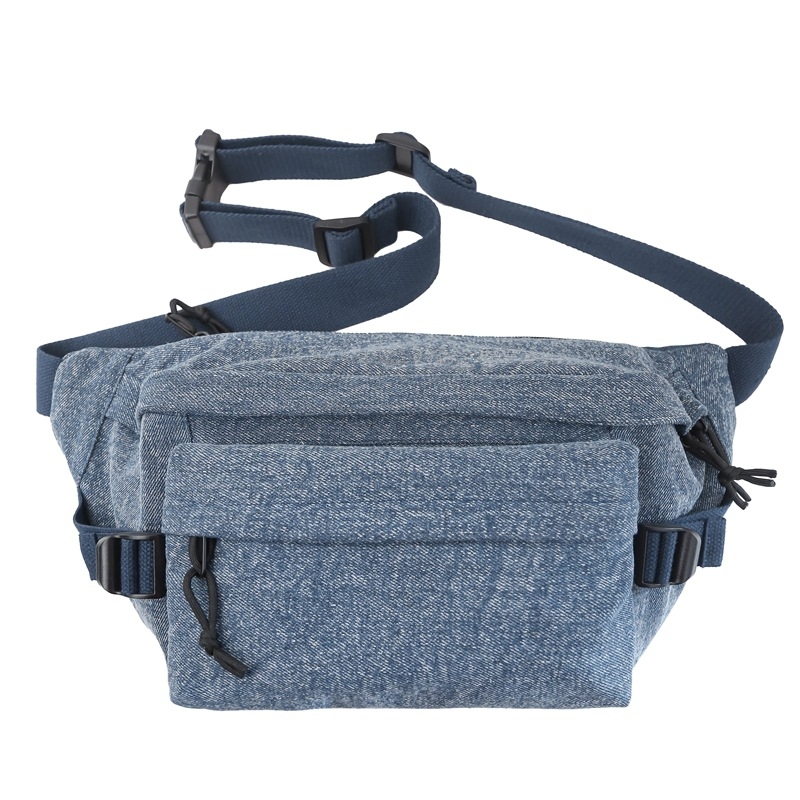 Denim chest bag dumpling oblik za slobodno vrijeme/putovanja, zatvarač, laminirana unutarnja džep, poliester podstava