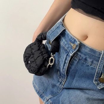 Mini portofel pentru monede – Clutch, stil street fashion, din bumbac și in, formă rotundă, deschidere acoperită, buzunar pentru telefon