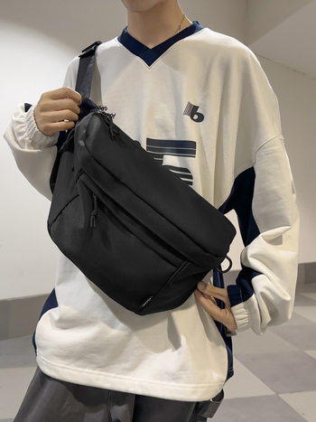 Sportos crossbody táska uniszex, nylon, utcai stílus, poliészter bélés, cipzárral záródó, belső cipzáras rekesz és telefontok, fedeles táska, BF181160, tavasz 2025