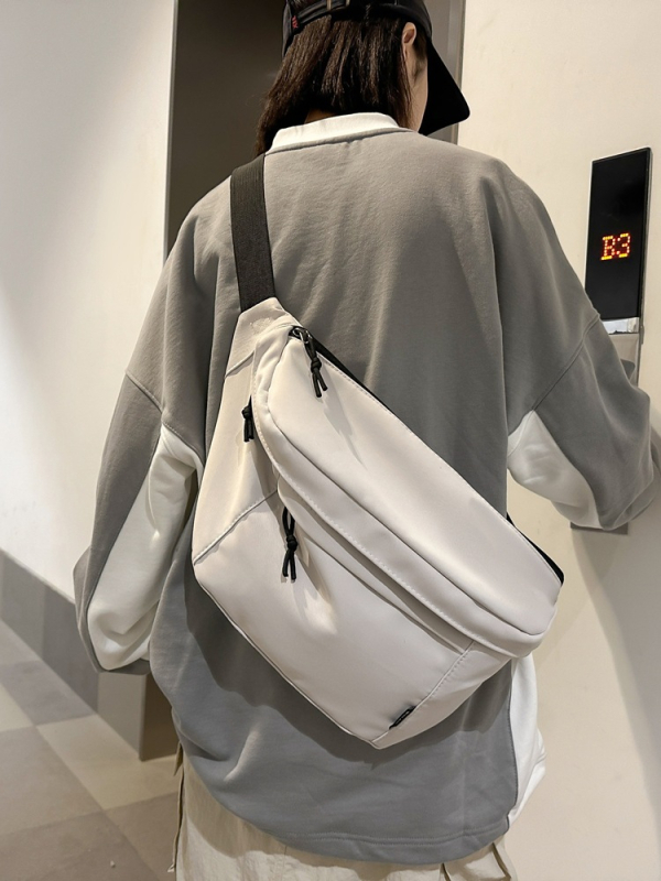 Sportos crossbody táska uniszex, nylon, utcai stílus, poliészter bélés, cipzárral záródó, belső cipzáras rekesz és telefontok, fedeles táska, BF181160, tavasz 2025