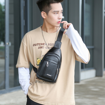 Мъжка chest bag – PU кожа, цип, водоустойчива полиестерна подплата, вертикална квадратна форма (RX-1144)