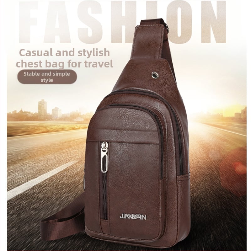 Vīriešu chest bag – PU āda, rāvējslēdzējs, ūdensnecaurlaidīga, poliesteres iekšējā odere, vertikāla kvadrāta forma (RX-1144)