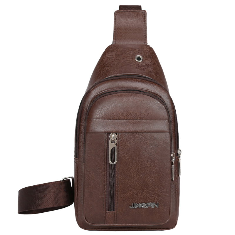 Férfi chest bag – PU bőr, cipzár, vízálló, poliészter bélés, függőleges négyzet alakú (RX-1144)