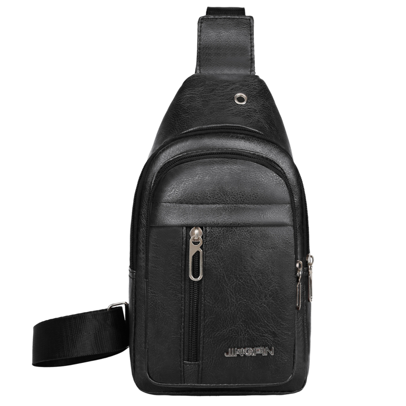 Мъжка chest bag – PU кожа, цип, водоустойчива полиестерна подплата, вертикална квадратна форма (RX-1144)