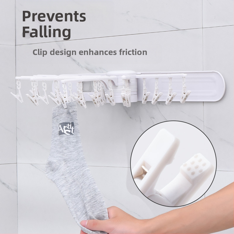 Sudijia skladacia vešiak na šaty s otáčajúcim vešiakom na ponožky, kruhový dizajn s klipsami, plastový