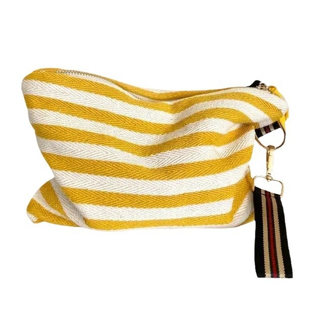 Dryžuota kosmetinė su kutais, medvilninė, kubo forma, didelė talpa, kelionėms, korėjietiško minimalistinio stiliaus