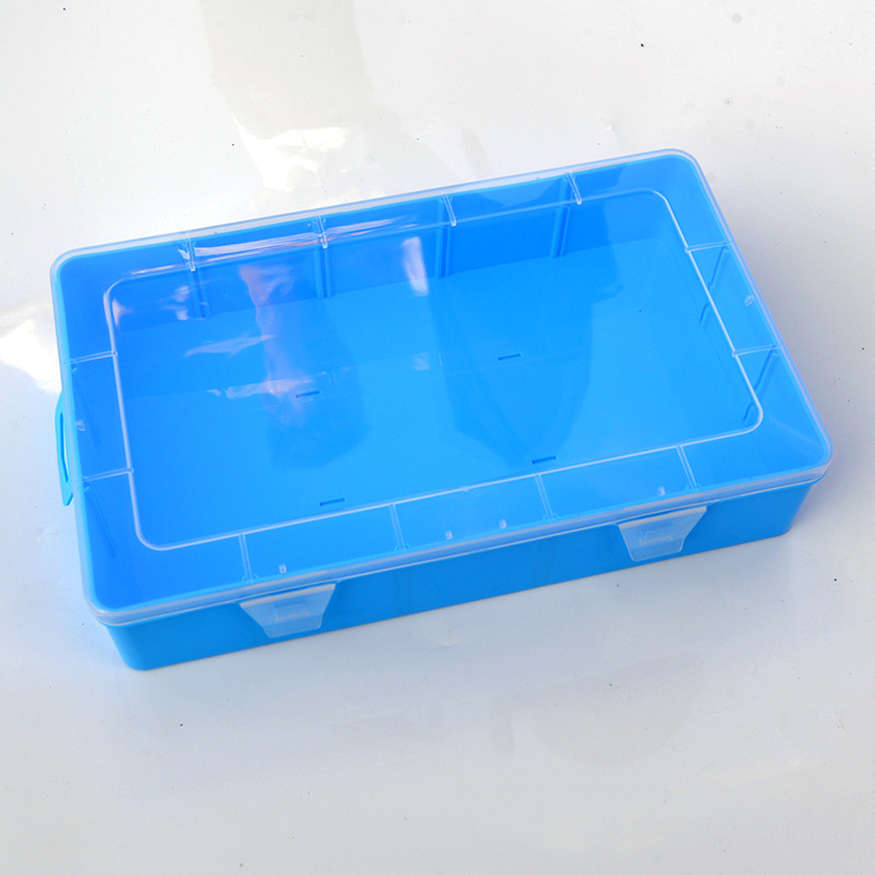 Stačiakampė skaidri PP plastikinė dėžutė su 15 skyriais papuošalams ir detalėms, su dangteliu