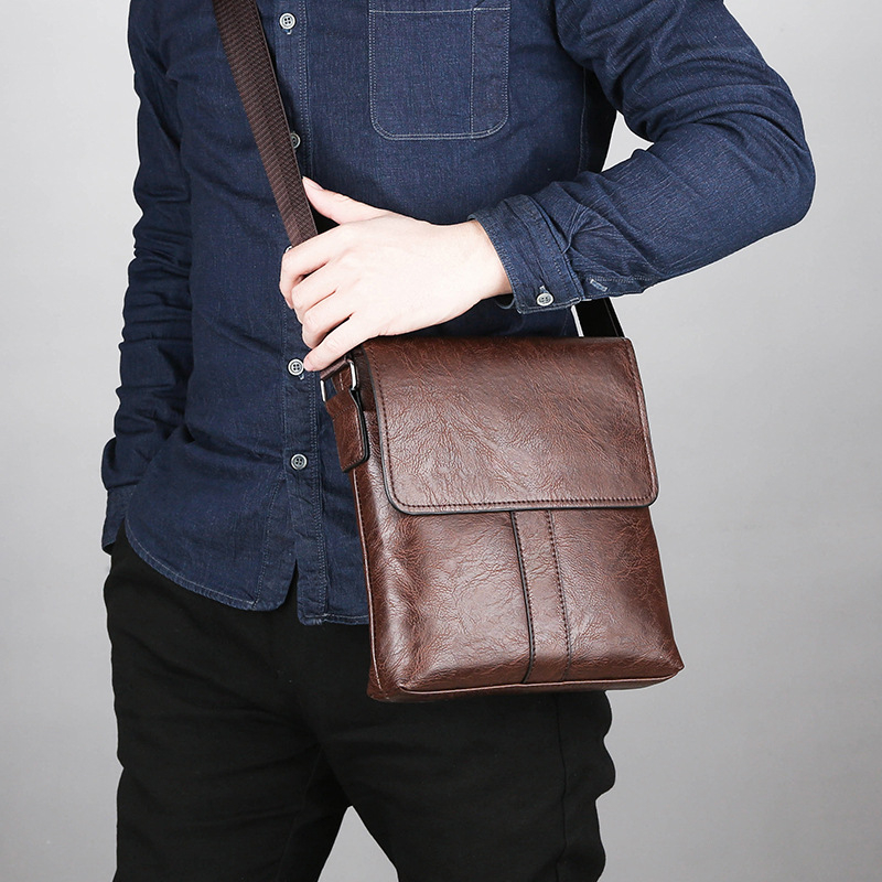 Férfi vállon átvet táska üzleti utazásokhoz, PU anyag, belső poliészter bélés, légáteresztő, vízálló, ultra könnyű