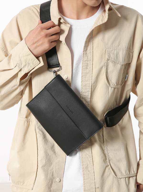 Vyrų Crossbody krepšys iš PU odos, vienos spalvos, vidus iš sintetinės odos, pavasaris 2025