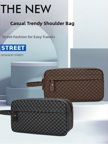 Pánska PU kožená clutch taška, mestský minimalistický štýl, odolná voči opotrebeniu, kockatý vzor, polyesterová podšívka