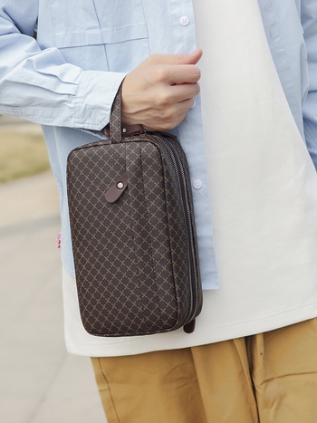 Ανδρικό clutch από PU δέρμα, μοντέρνος αστικός στιλ, ανθεκτικό στη φθορά, καρό μοτίβο, επένδυση πολυεστέρα