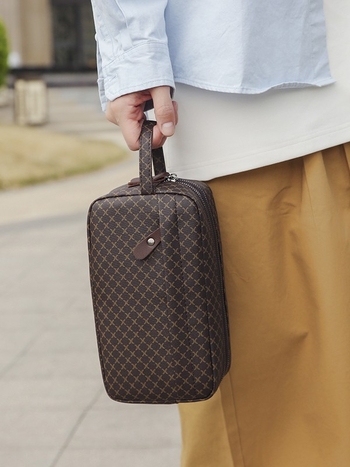 Ανδρικό clutch από PU δέρμα, μοντέρνος αστικός στιλ, ανθεκτικό στη φθορά, καρό μοτίβο, επένδυση πολυεστέρα