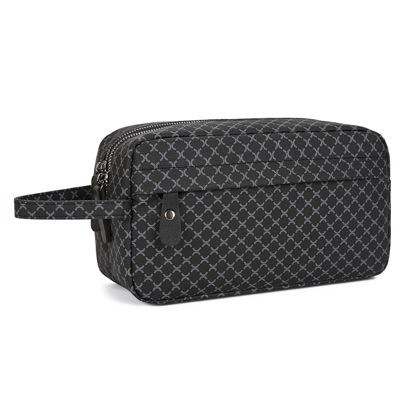 Pánska PU kožená clutch taška, mestský minimalistický štýl, odolná voči opotrebeniu, kockatý vzor, polyesterová podšívka