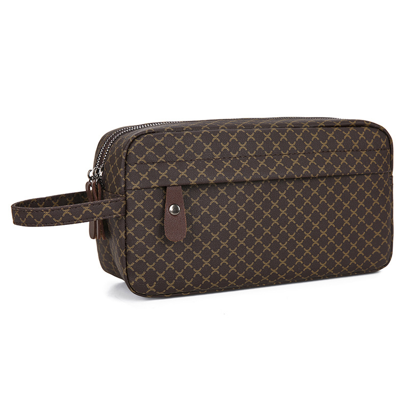 Pánska PU kožená clutch taška, mestský minimalistický štýl, odolná voči opotrebeniu, kockatý vzor, polyesterová podšívka