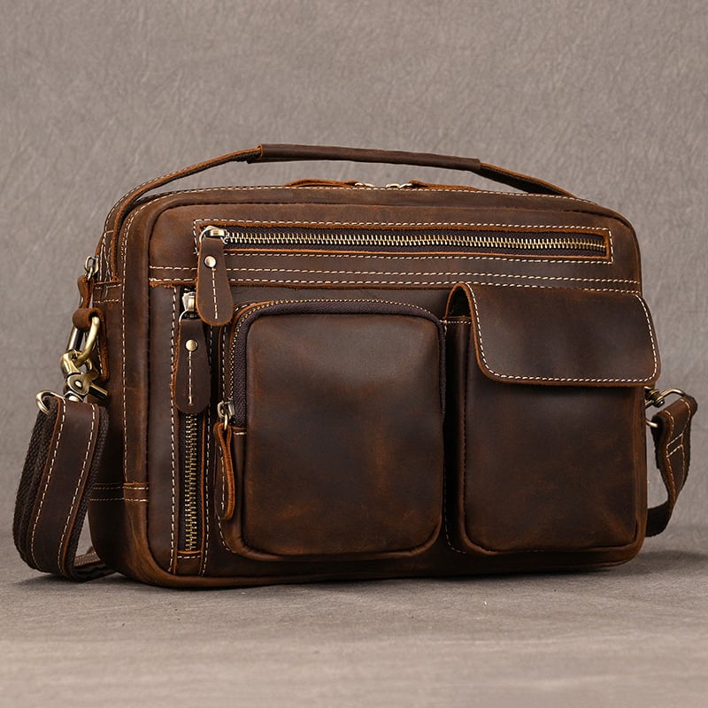 Vīriešu ādas crossbody somiņa no īstas ādas, pirmās kārtas teļa āda, poliesteres iekšpuse, vienkrāsains modelis, piemērota brīvdienu ceļojumiem