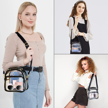 Moteriška skaidri PVC rankinė per petį, pusapvalio stiliaus, apvalus siluetas, užtrauktukas, TPU įdaila