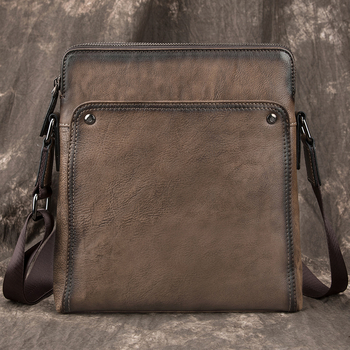 Vyriška pečių rankinė iš tikros odos, retro stilius, vertikalus kvadrato formos, užtrauktukas