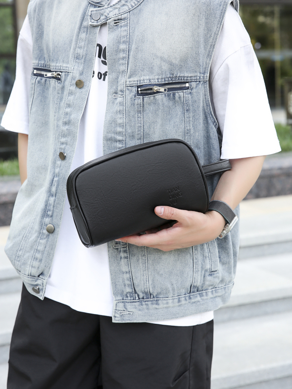 Mužská PU taška na kozmetiku a toaletné potreby, mestský minimalistický štýl, podšívka z polyesteru, leto 2025.