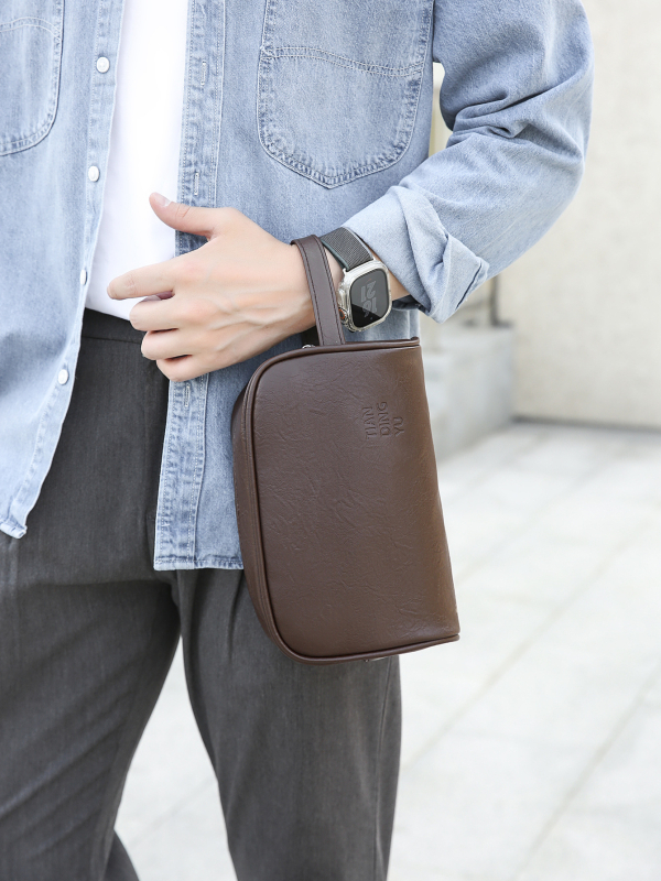 Mužská PU taška na kozmetiku a toaletné potreby, mestský minimalistický štýl, podšívka z polyesteru, leto 2025.