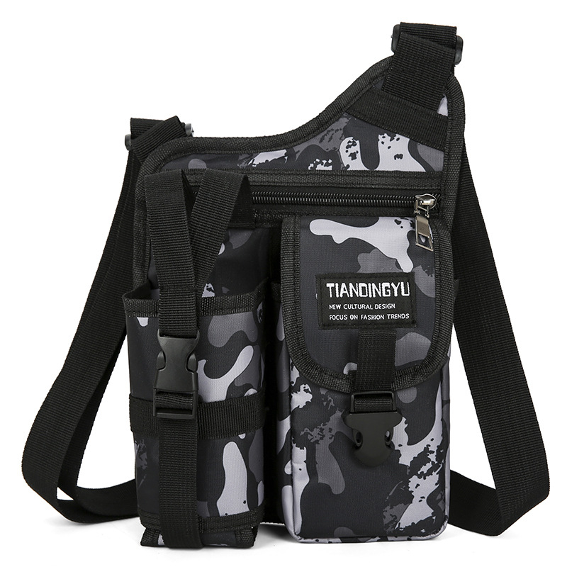 Férfi keresztpántos oldaltáska – városi egyszerű stílus, Oxford vászon, száraz-nedves elválasztás, egyszínű mintázat, tavasz 2025