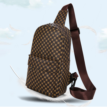 Мъжка PU чанта за гърдите, стил свободно пътуване, геометричен принт, съвместима с 8-инчов лаптоп, износоустойчива