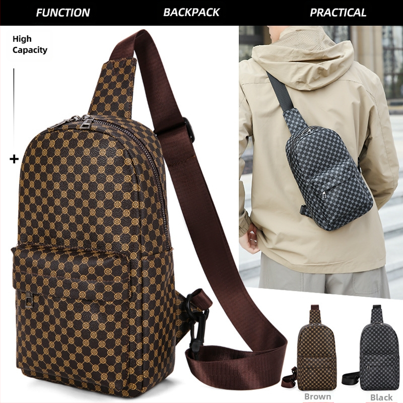 Vyriška PU krūtinės krepšys, laisvalaikio kelionių stilius, geometrinis raštas, suderinamas su 8 colių nešiojamuoju kompiuteriu, atspari dėvėjimui