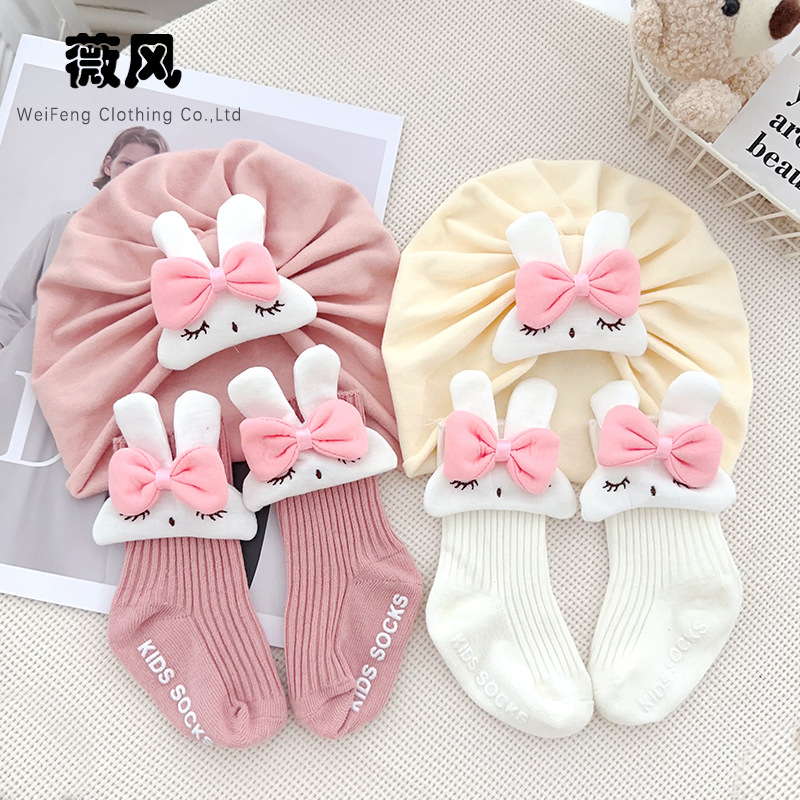 Set za bebe: kapa s zeka i čarape - pamuk 71-80%, jesen-zima, kupolasta kapa, bez obruba, za djecu do 2 godina