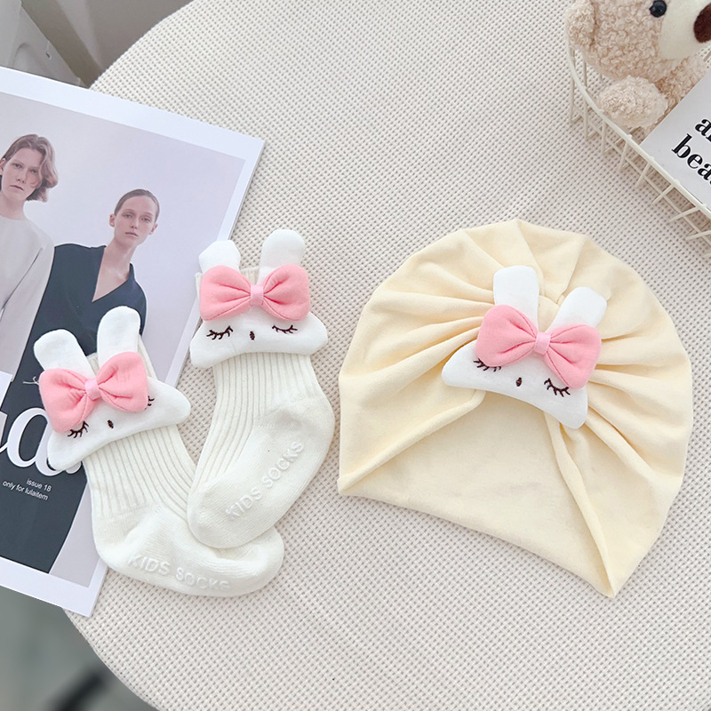 Set za bebe: kapa s zeka i čarape - pamuk 71-80%, jesen-zima, kupolasta kapa, bez obruba, za djecu do 2 godina