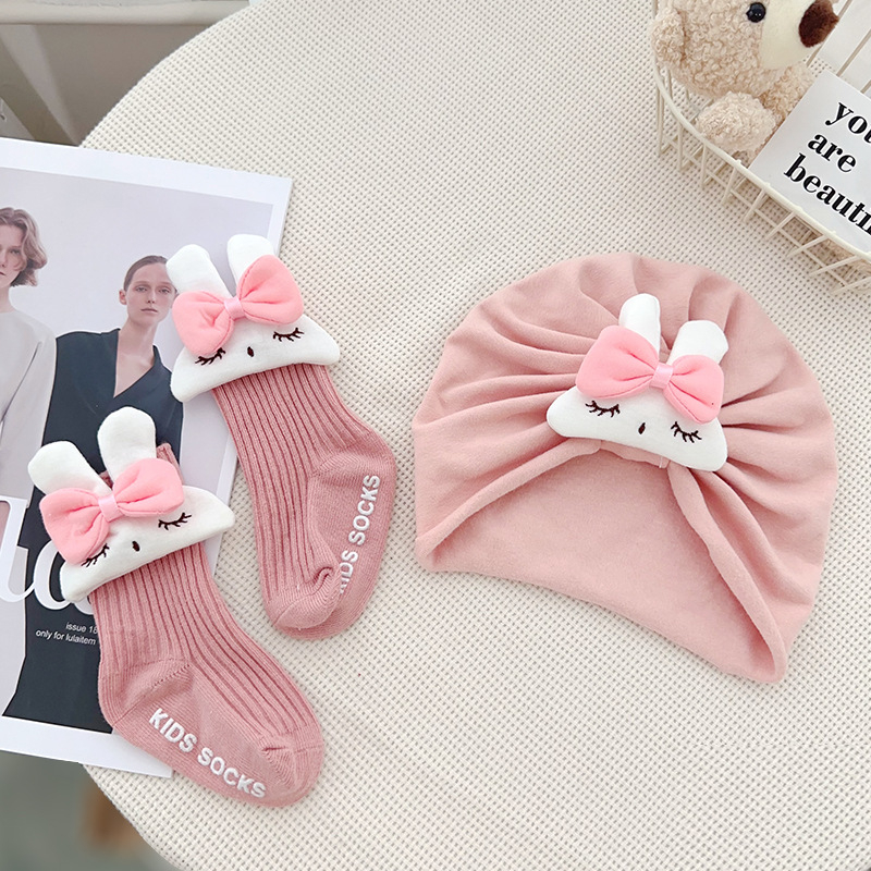 Set za bebe: kapa s zeka i čarape - pamuk 71-80%, jesen-zima, kupolasta kapa, bez obruba, za djecu do 2 godina