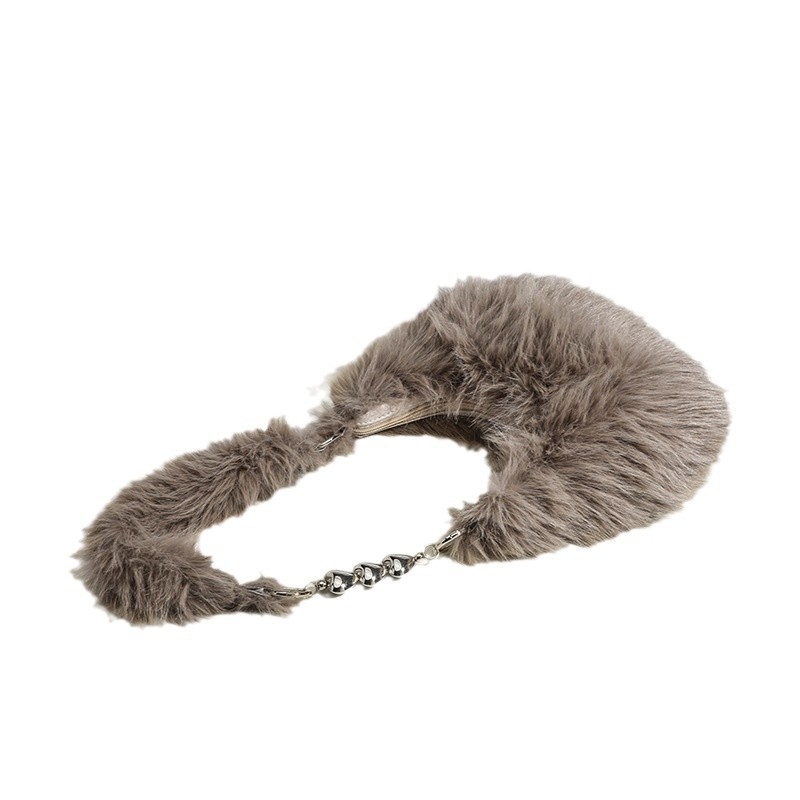 Bud плюшена чанта за жени, урбан стил, dumpling-тип форма, цип откриване, вътрешен джоб с цип, полиестерна облицовка