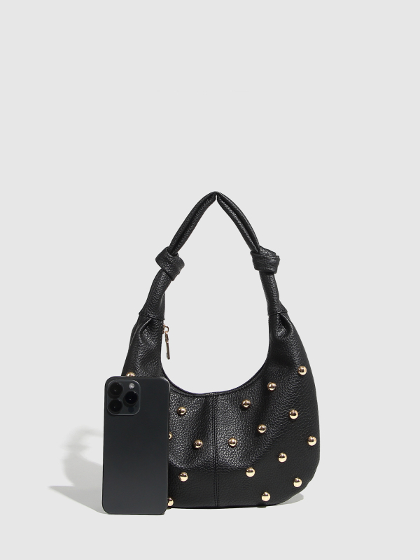 PU kézitáska dumpling-stílusú, fényes felülettel, zipzáras zárás, belső zipzáras zseb és ID zseb