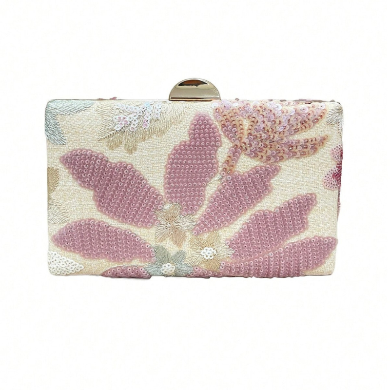Geantă de seară cu appliqué brodat manual și paiete în stil chinezesc (Poliester; textură țesătură: nylon; căptușeală: nylon; formă pătrată orizontală; embosare)