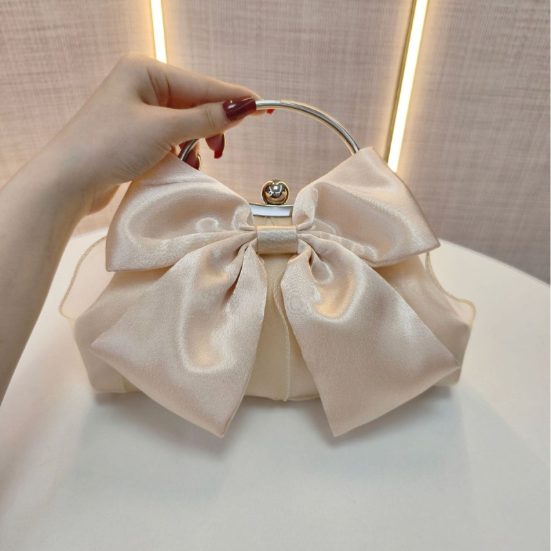 Szaténból készült masnis táska, felhő-stílusú estélyi táska, belső zsebek a telefon és azonosító számára, poliészter bélés