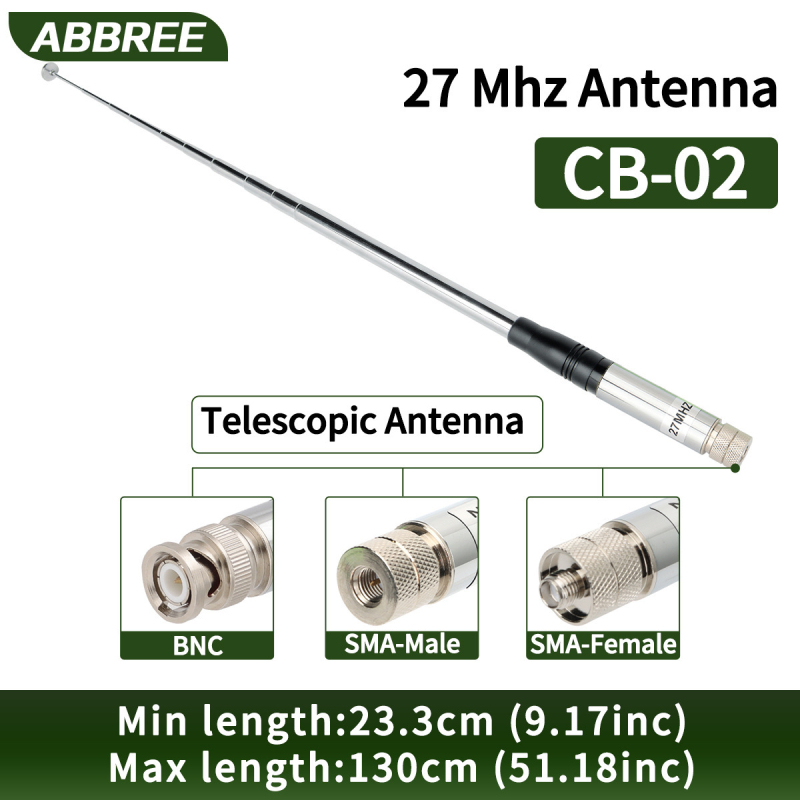 Τηλεσκοπική κεραία 27MHz BNC για CB φορητό Walkie-Talkie – παχιά ράβδος, ενίσχυση, αντίπαρεμβολών, εμβέλεια 5–10 χλμ, χωρίς μπαταρία