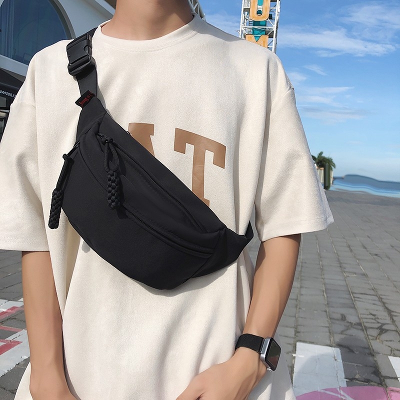 Nylonból készült keresztpántos válltáska, cipzáras nyitás, telefontartó zseb, utcai divat, tavasz 2025