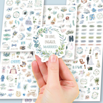 Esküvős tervező matricák készlet, 6 db, Reputation márka, öntapadós, aranyos stílus, nyomtatott kivitel