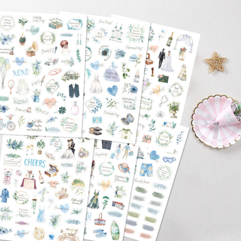 Esküvős tervező matricák készlet, 6 db, Reputation márka, öntapadós, aranyos stílus, nyomtatott kivitel