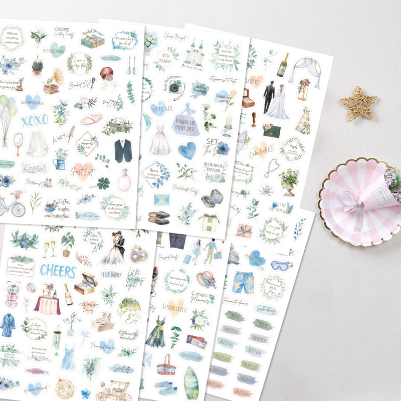 Esküvős tervező matricák készlet, 6 db, Reputation márka, öntapadós, aranyos stílus, nyomtatott kivitel