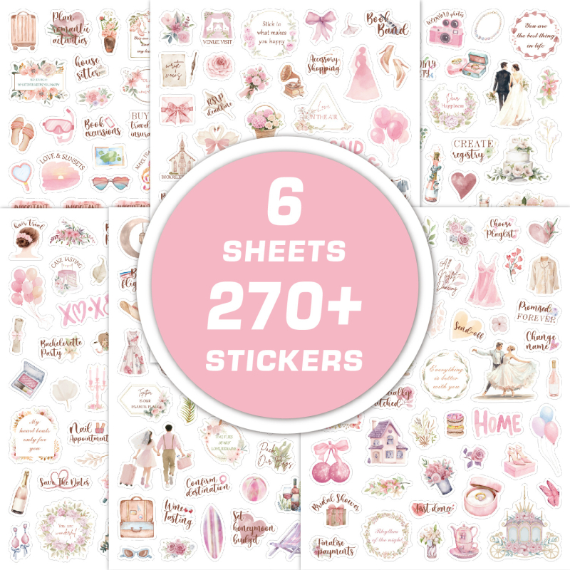 Esküvős tervező matricák készlet, 6 db, Reputation márka, öntapadós, aranyos stílus, nyomtatott kivitel