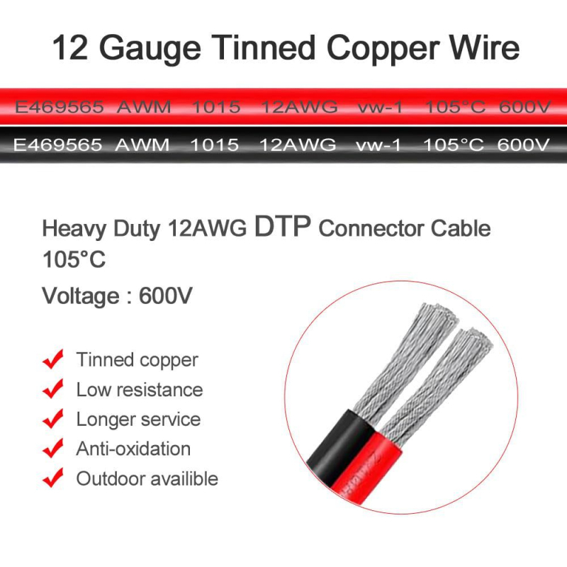 DTP 2-pólový konektor s káblom 12 AWG, dvojcestný DT automobilový vodotesný elektrický konektor PA66+ žiaruvzdorný izolátor (Hua xiao)