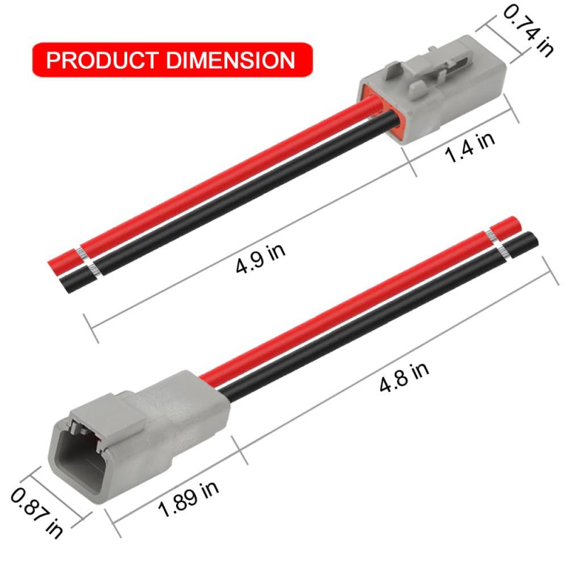 DTP 2-pólový konektor s káblom 12 AWG, dvojcestný DT automobilový vodotesný elektrický konektor PA66+ žiaruvzdorný izolátor (Hua xiao)