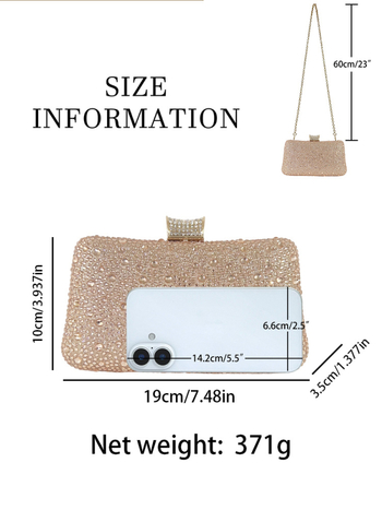 Κλατς τσάντα με οριζόντιο τετράγωνο σχήμα, πολυεστέρας, εσωτερικοί θήκες για τηλέφωνο και κάμερα, κλείσιμο με λουκέτο, τρισδιάστατος εξωτερικός σχεδιασμός.