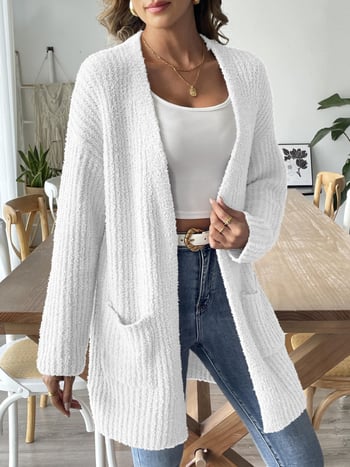 Cardigan damă din velur cu poliester, lungime medie, decolteu în V, mâneci lungi, design colaj